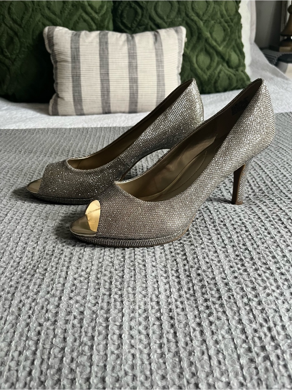 Bandolino Gold Glitter Peep-Toe Heels